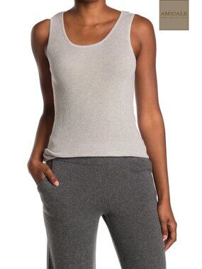 AMICALE NWT COTTON/VISCOSE/CASHMERE SCOOP NECK RIBBED GREY TANK. SIZE M